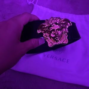 Versace Black Belt with Gold Logo for Men